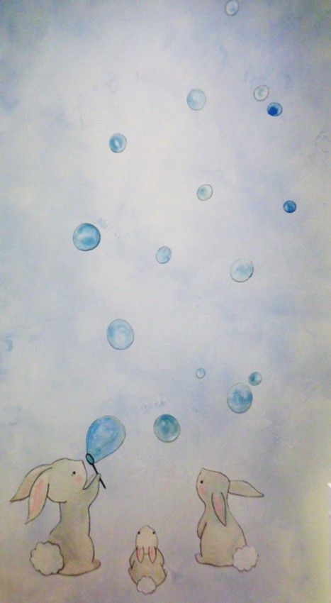 Pintura "Coelhinhos e bolas sabão"